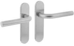 Deurkruk Recht Basic op Ovaal Verdekt Schild 170 x 40 mm Blind RVS