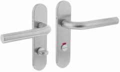 Deurkruk Recht Basic op Ovaal Verdekt Schild 170 x 40 mm WC63/8 MM RVS