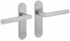 Deurkruk Hoek 90° Basic op Ovaal Verdekt Schild 170 x 40 mm Blind RVS