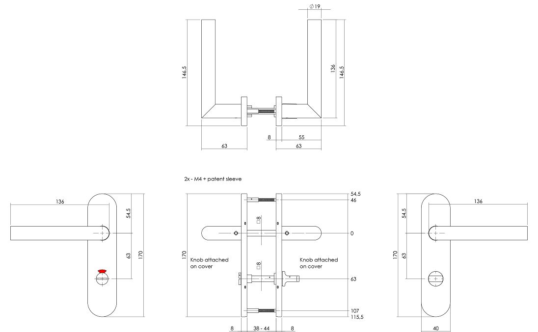Deurklink Jura Basic op Ovaal Verdekt schild 170 x 40 mm WC63/8 MM rvs - Afbeelding 2