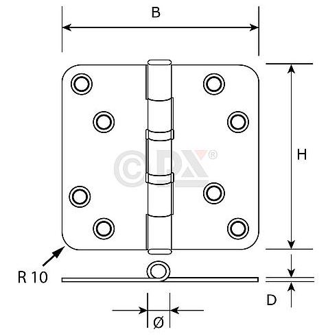 Kogellagerscharnier 89x89 mm Ronde Hoek RVS Zwart Gelakt