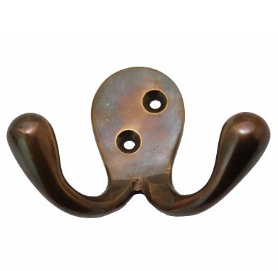 Kapstokhaak Dubbel Brons Antiek