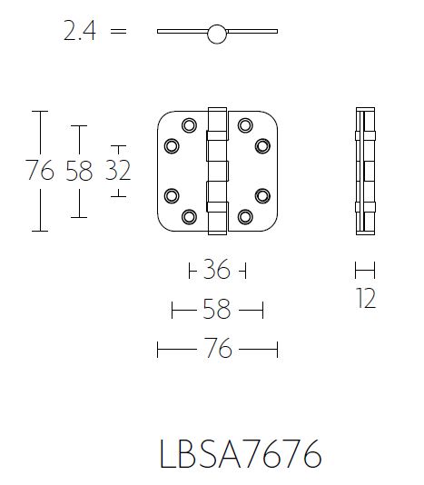 Kogellagerscharnier 7676 mm ronde hoek PVD mat goud - Afbeelding 2