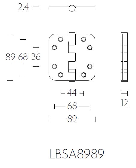 Kogellagerscharnier 8989 mm ronde hoek PVD mat goud - Afbeelding 2