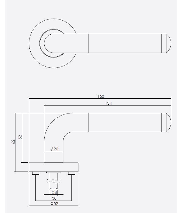 Intersteel enkele deurklink rechts Agatha op ronde rozet 53x8mm met nokken mat zwart - Afbeelding 2