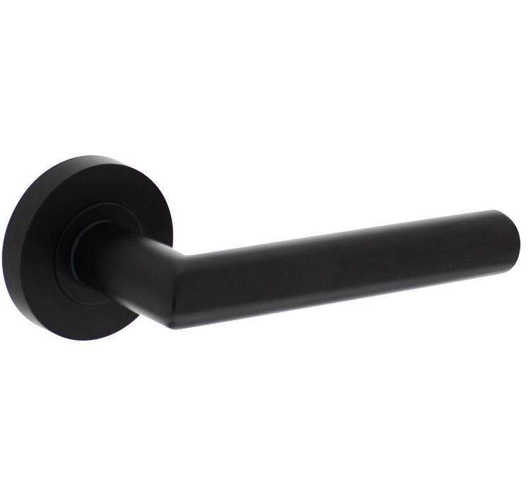 Gatdeel Rechts Deurkruk Bastian op ronde rozet 53x8mm met nokken mat zwart