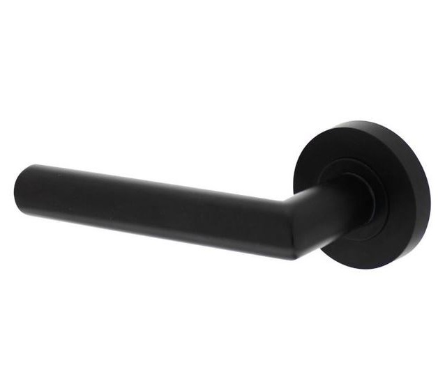 Gatdeel Links Deurkruk Bastian op ronde rozet 53x8mm met nokken mat zwart