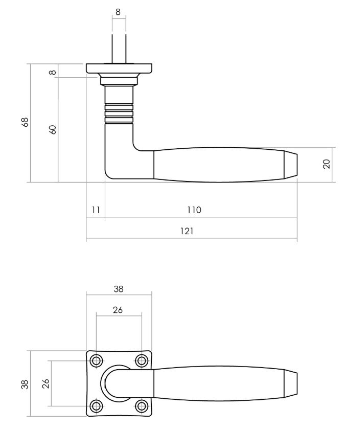 Intersteel deurklink Ton 400 met rozet 38x38x7mm messing getrommeld/ebbenhout - Afbeelding 2