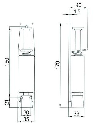 Deurvastzetter voetstift 35x179 mm rvs - Afbeelding 2