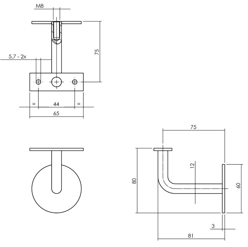 Intersteel Leuninghouder M8 gebogen vlak zadel rvs - Afbeelding 2