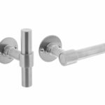 Deurkruk L/T-model recht + ronde platte rozet 50x2mm RVS