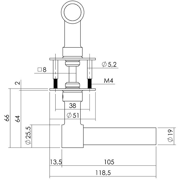 Intersteel deurklink L/T-model recht + ronde platte rozet 50x2mm rvs - Afbeelding 2
