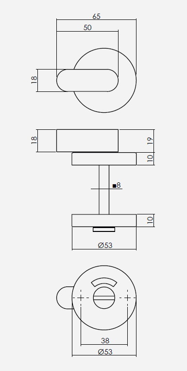 Intersteel wc-sluiting stift 8mm ø53x10mm met comfortknop rvs/mat zwart - Afbeelding 2