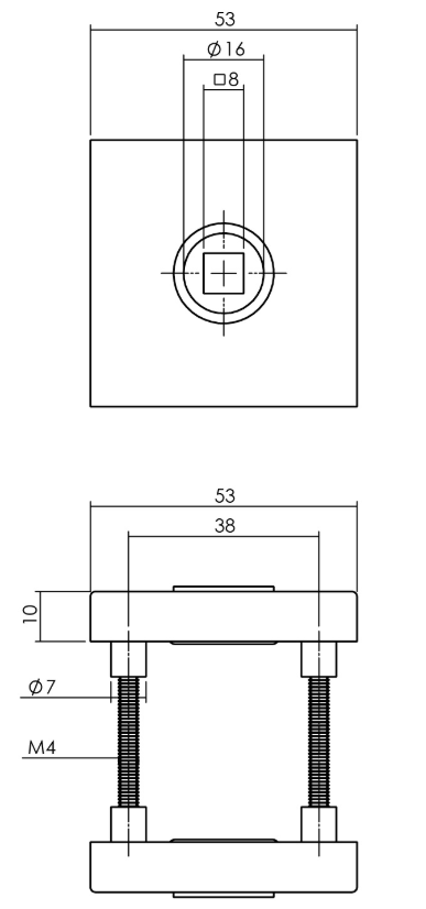 Intersteel rozetten massief vierkant 53x53x10mm verdekt met nokken en veer, geheel rvs, mat zwart
