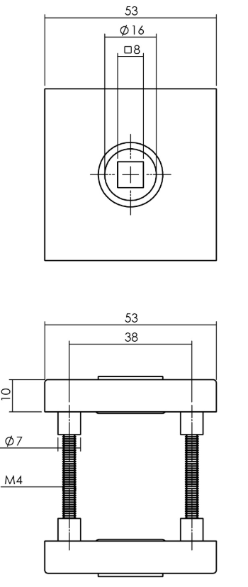 Intersteel rozetten massief vierkant 53x53x10mm verdekt met nokken en veer, geheel rvs