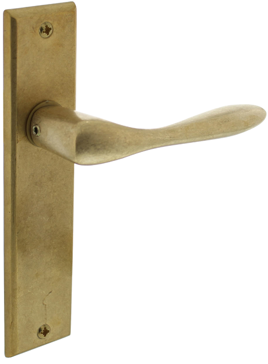 Deurkruk Banaan met schild 181x41x7mm blind messing getrommeld