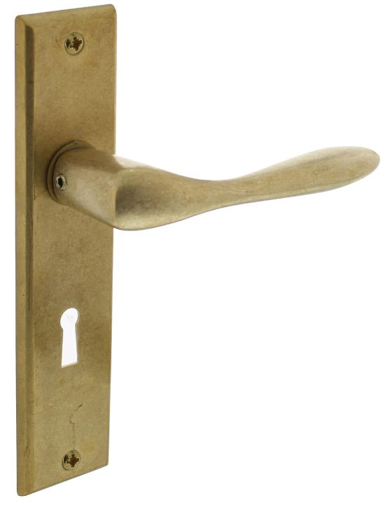 Deurkruk Banaan met schild 181x41x7mm SL56 messing getrommeld