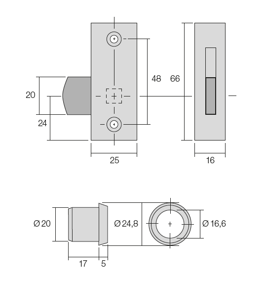 Kastsluiting opbouw compleet ten behoeve van 20 mm kastdeuren