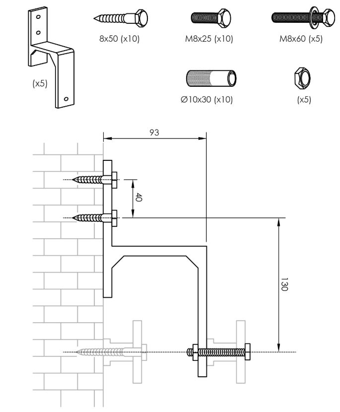 Intersteel set van 5 wandsteunen tbv parallel geplaatste schuifdeuren mat zwart - Afbeelding 2