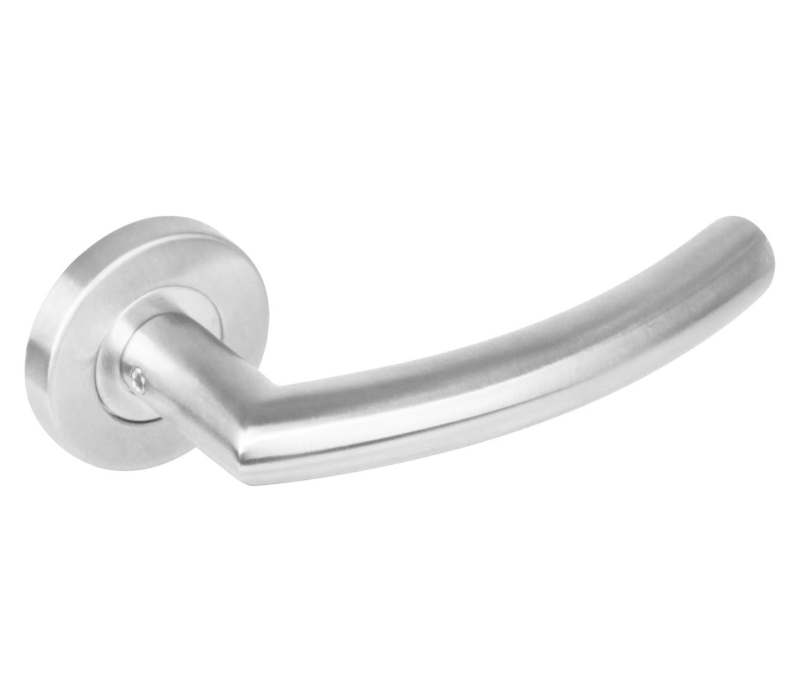 Intersteel deurkruk half rond 90° op rond rozet RVS