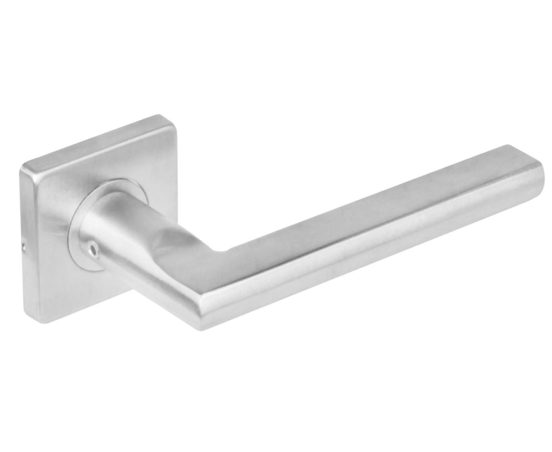 Deurkruk Hoek 90° Plat op Vierkant Rozet RVS