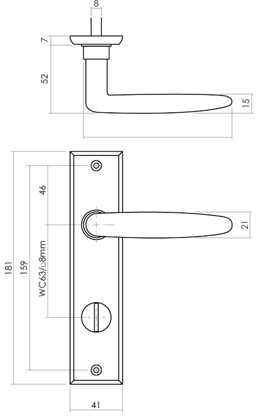 Intersteel deurklink Sophie met schild 181x41x7mm WC63/8mm messing getrommeld - Afbeelding 2