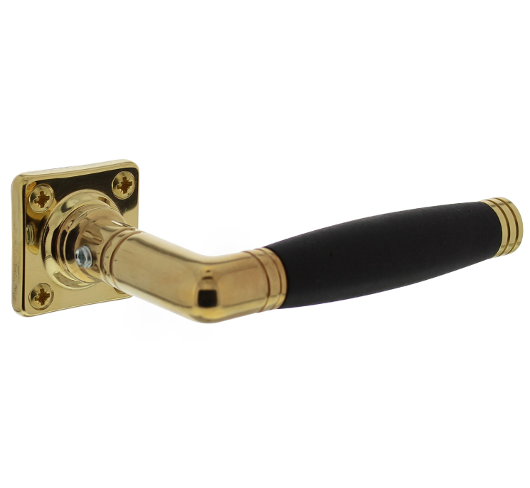 Deurkruk Ton 222 met rozet 38x38x7mm messing gelakt/ebbenhout