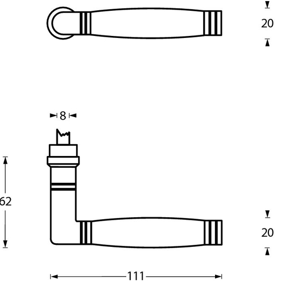 Intersteel deurklink Ton 222 met rozet 38x38x7mm messing gelakt/ebbenhout - Afbeelding 2