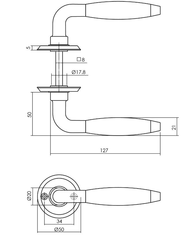 Intersteel deurklink Antonnet met rozet ø50x5mm schroefgat mat nikkel - Afbeelding 2
