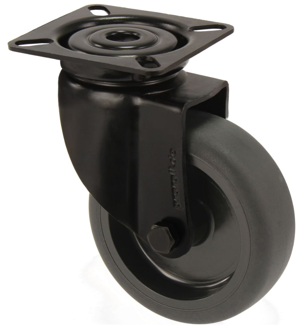 Zwenkwiel Zwart met bevestigingsplaat 50 mm