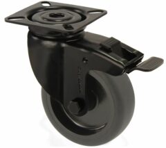 Zwenkwiel Met Rem Zwart met bevestigingsplaat 50 mm