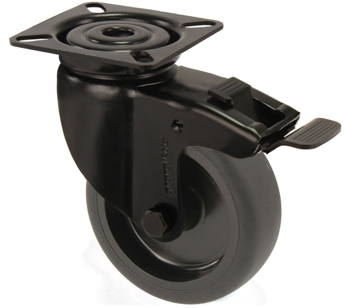 Zwenkwiel Met Rem Zwart met bevestigingsplaat 50 mm