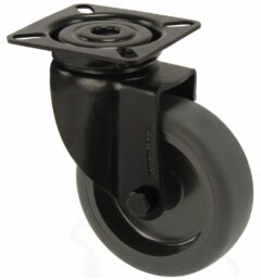 Zwenkwiel Zwart met bevestigingsplaat 100 mm