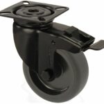 Zwenkwiel Met Rem Zwart met bevestigingsplaat 100 mm