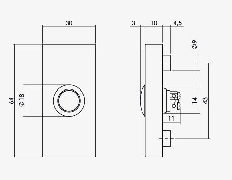 Intersteel beldrukker rechthoekig verdekt 65x30x10mm rvs - Afbeelding 2