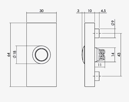 Intersteel beldrukker rechthoekig verdekt 65x30x10mm rvs/mat zwart - Afbeelding 2