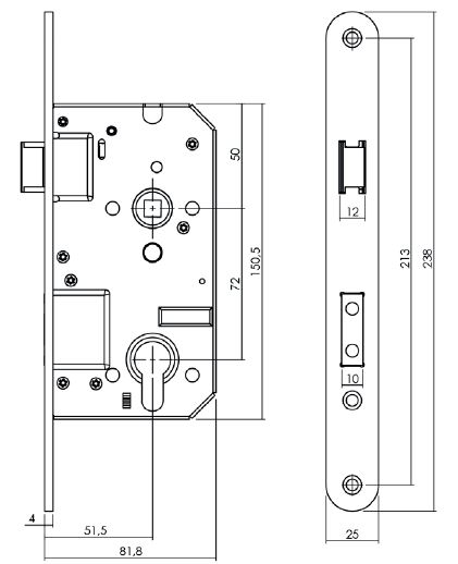 Intersteel SKG2 Veiligheidsslot PC72 mm met afgeronde voorplaat 25 x 238 mm - Afbeelding 2