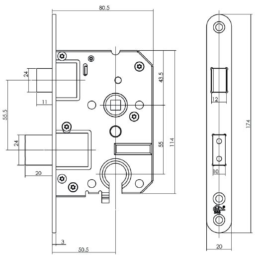 Intersteel SKG1 Veiligheidsslot PC55 mm met afgeronde voorplaat 20 x 174 mm - Afbeelding 2