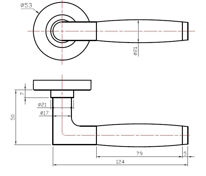 Deurklink Ton Model Massief rvs/Kunststof Op langschild PC55 - Afbeelding 2