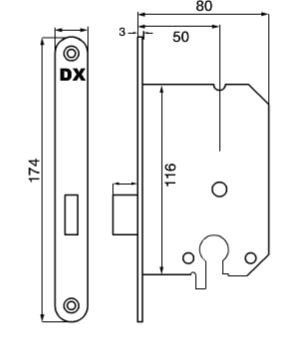 DX Dulimex kastslot euro cilinder met zwart voorplaat - Afbeelding 3