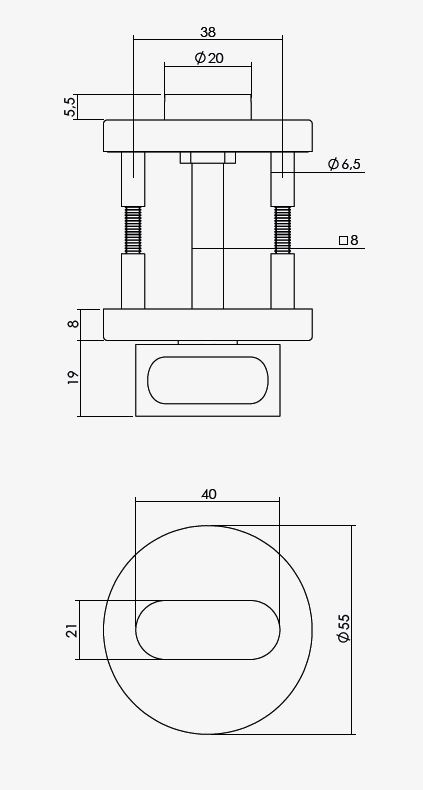 WC-sluiting 8 mm ø55x8mm Aluminium Zwart