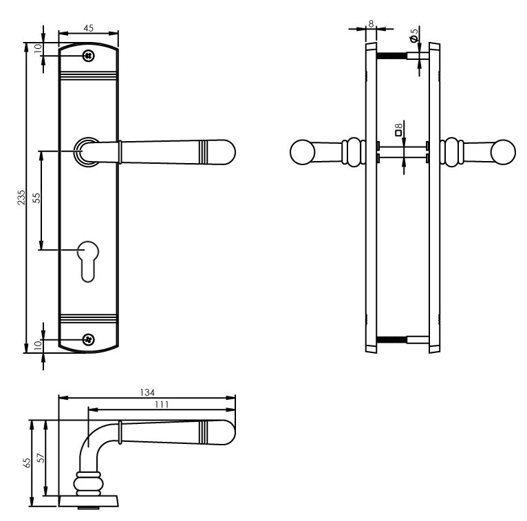 Intersteel Deurkruk Helena op schild PC55 Messing Gelakt
