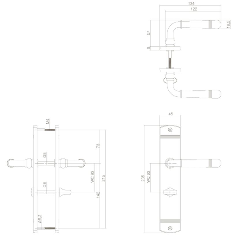 Intersteel Deurkruk Helena op schild WC63/8 Messing Gelakt