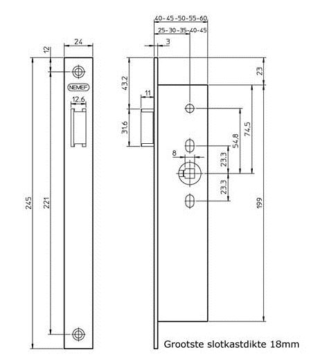 Nemef loopslot 9623/07-35mm Rechthoekig RVS