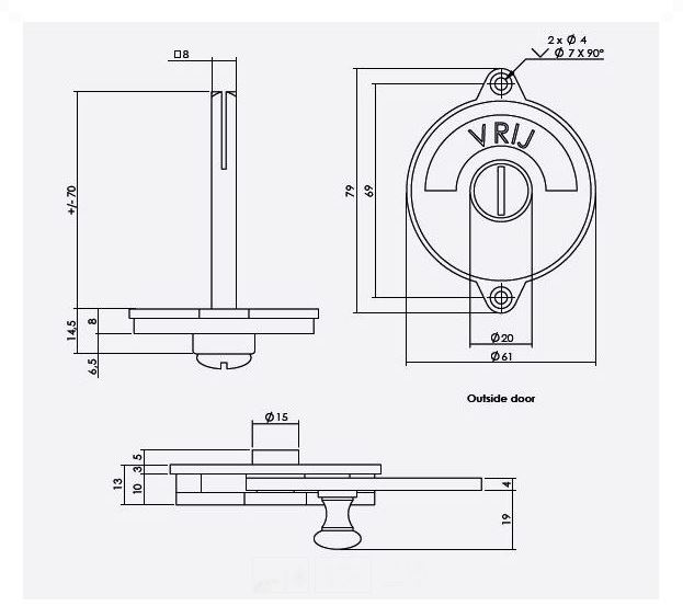 Intersteel wc-overslag vlak met tekst "vrij / bezet" mat zwart - Afbeelding 3