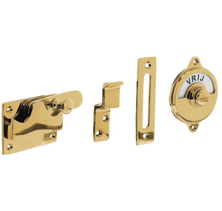 WC-overslag vlak en tekst “VRIJ / BEZET” messing ongelakt