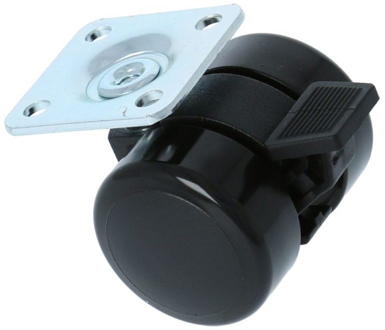 Zwenkwiel met rem voor stoelen met zacht zwart loopvlak met plaat