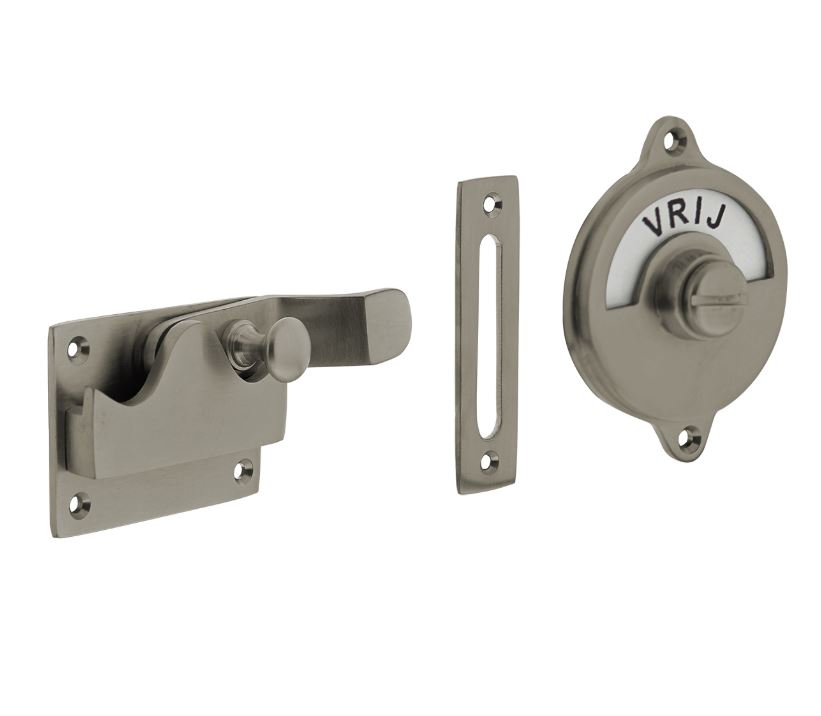 WC-overslag met bocht en tekst “VRIJ / BEZET” nikkel mat