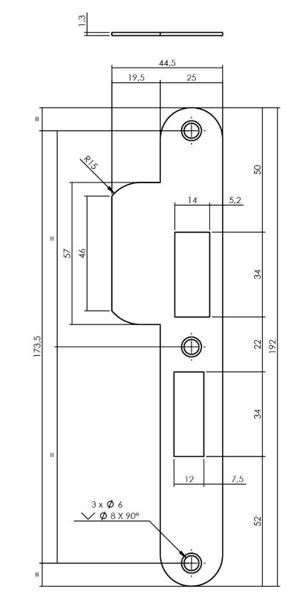 Intersteel Sluitplaat 192x25x1,5mm afgerond met korte lip, DIN rechts rvs - Afbeelding 2