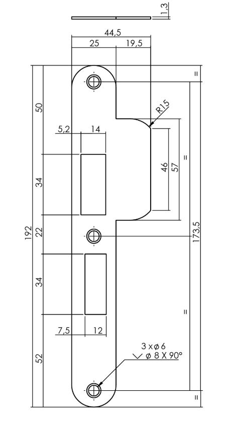Intersteel Sluitplaat 192x25x1,5mm afgerond met korte lip, DIN links rvs - Afbeelding 2